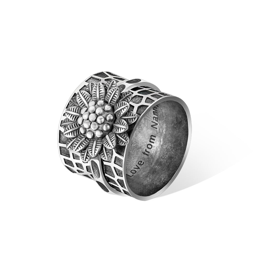 Custom Engraved Sunflower Fidget Ring