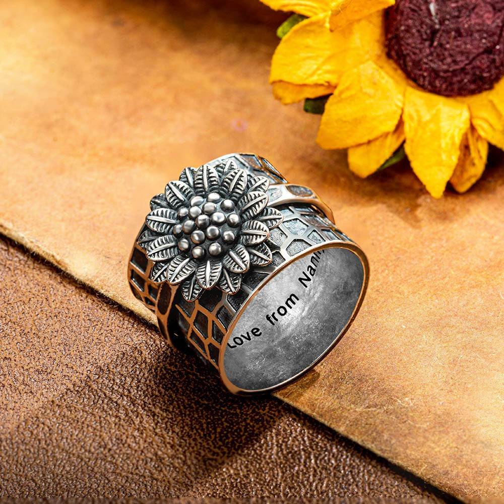 Custom Engraved Sunflower Fidget Ring