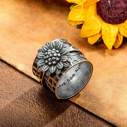 Custom Engraved Sunflower Fidget Ring