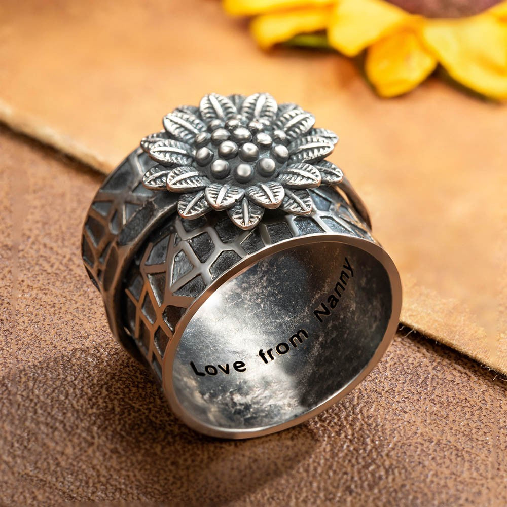 Custom Engraved Sunflower Fidget Ring