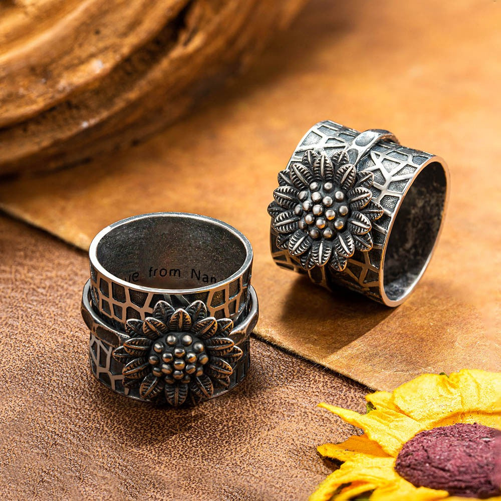 Custom Engraved Sunflower Fidget Ring