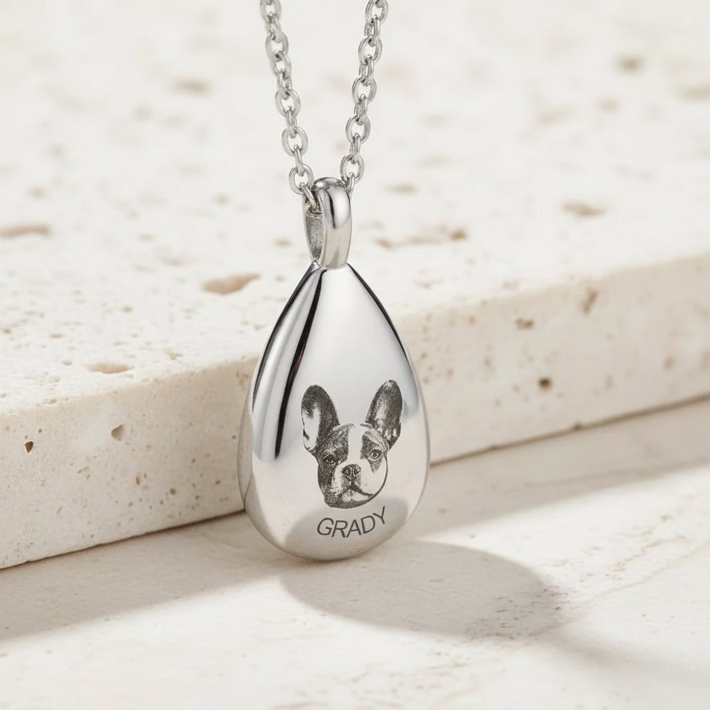 Teardrop Pet Portrait Urn Necklace