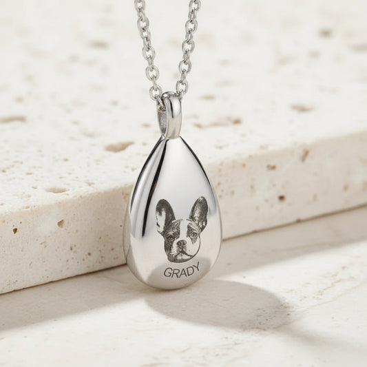 Teardrop Pet Portrait Urn Necklace