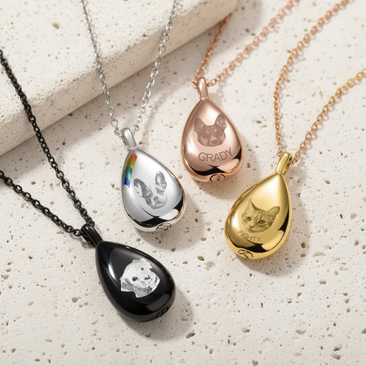 Teardrop Pet Portrait Urn Necklace
