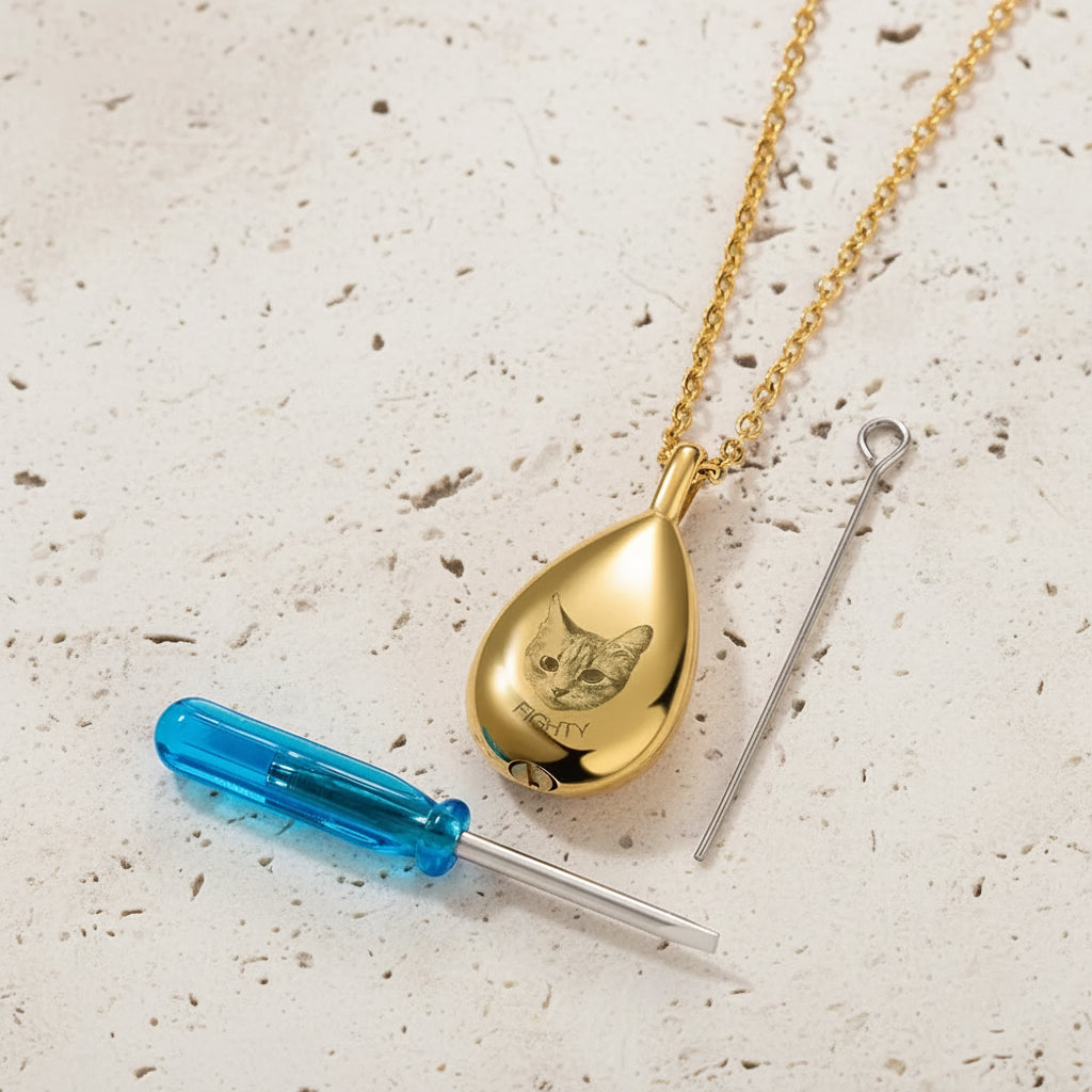Teardrop Pet Portrait Urn Necklace
