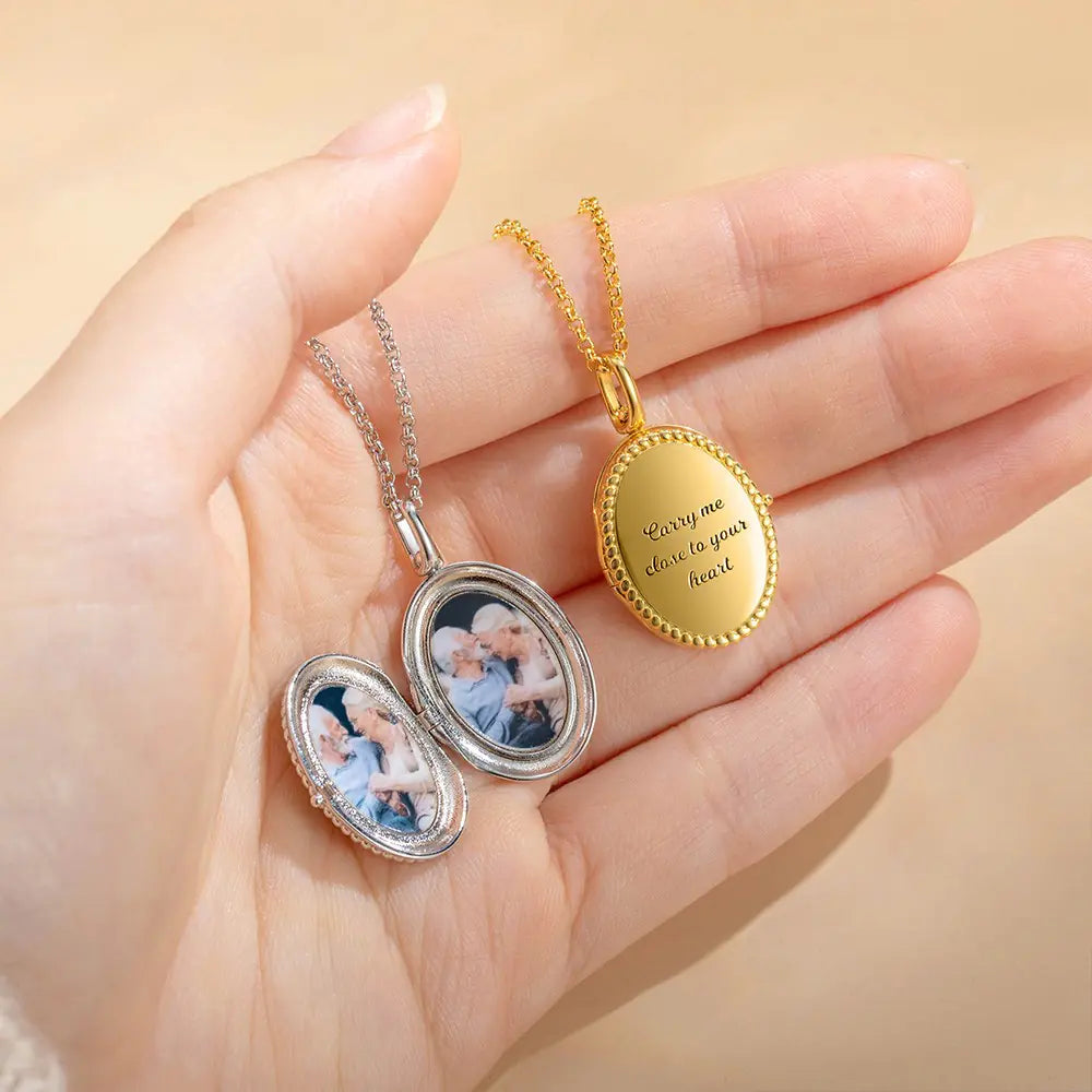 Personalized Oval Photo Locket Necklace