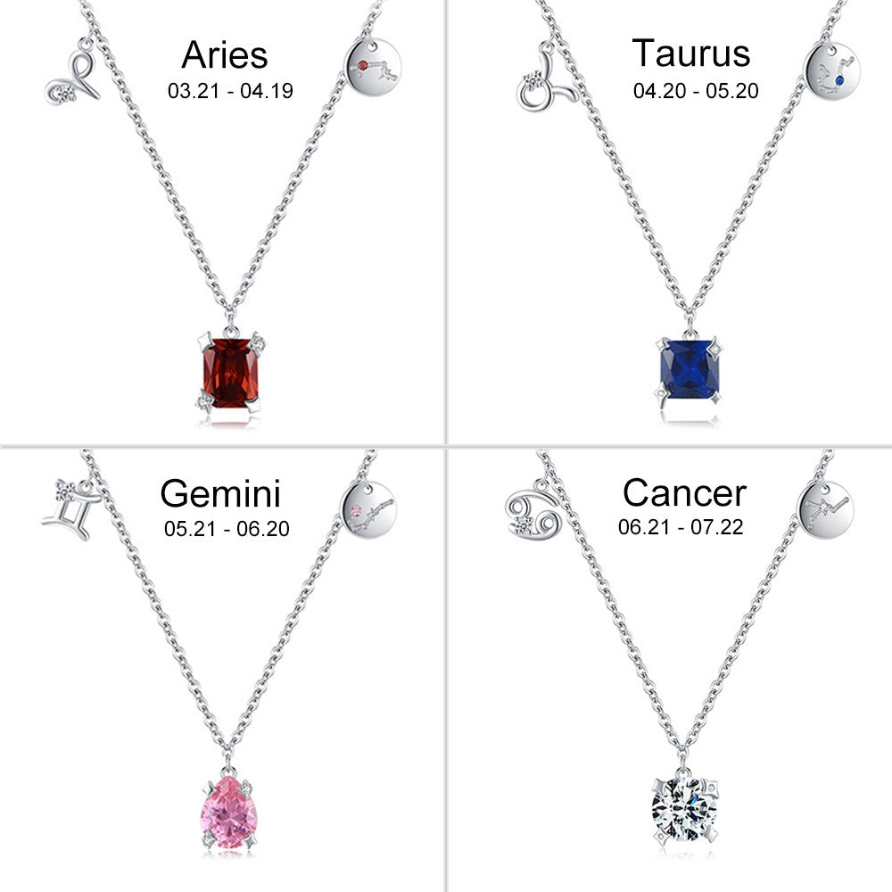 Zodiac Sign Birthstone Charm Necklace