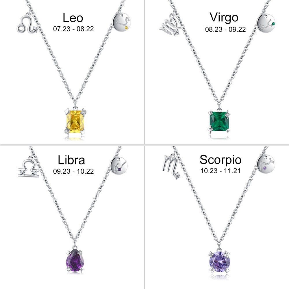 Zodiac Sign Birthstone Charm Necklace