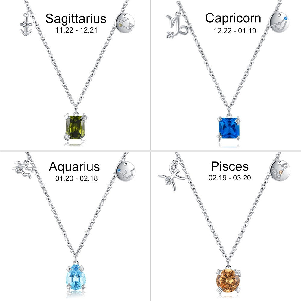 Zodiac Sign Birthstone Charm Necklace