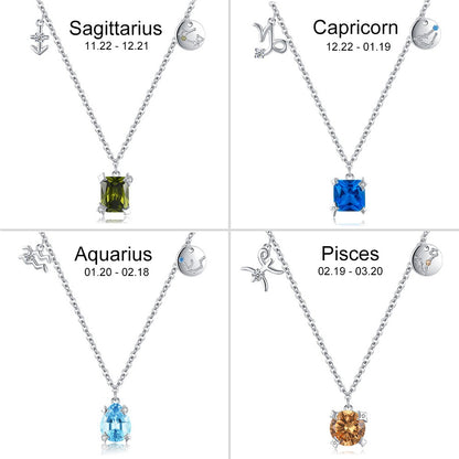 Zodiac Sign Birthstone Charm Necklace