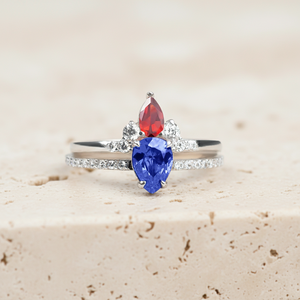 Custom Double Birthstones Stacked Rings