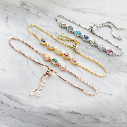 Combined Birthstones Adjustable Bracelet