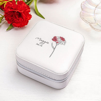 Name & Date Jewelry Box with Birth Flower