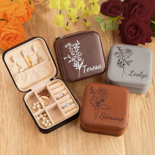 Custom Birth Flower Leather Jewelry Box