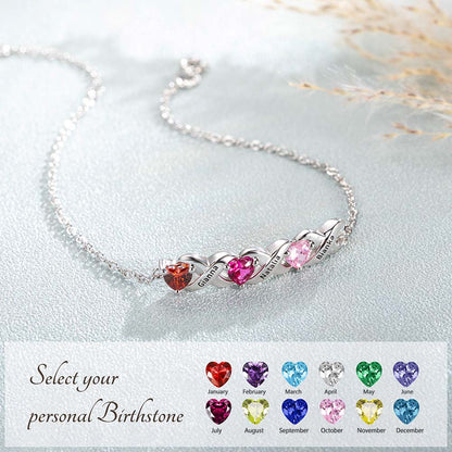 Custom Combined Birthstones Bracelet with Names