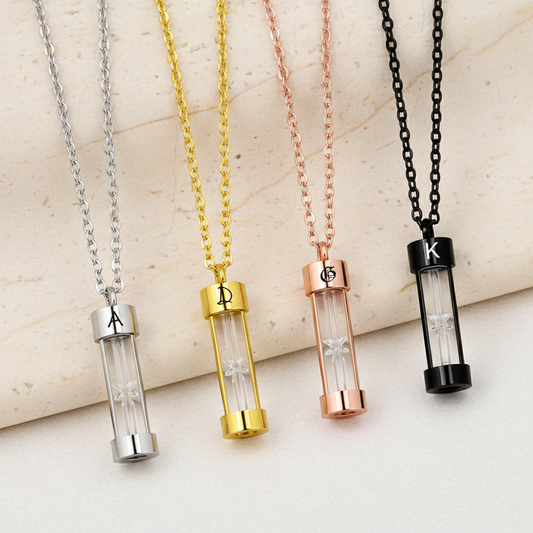 Engraved Initial Hourglass Urn Necklace