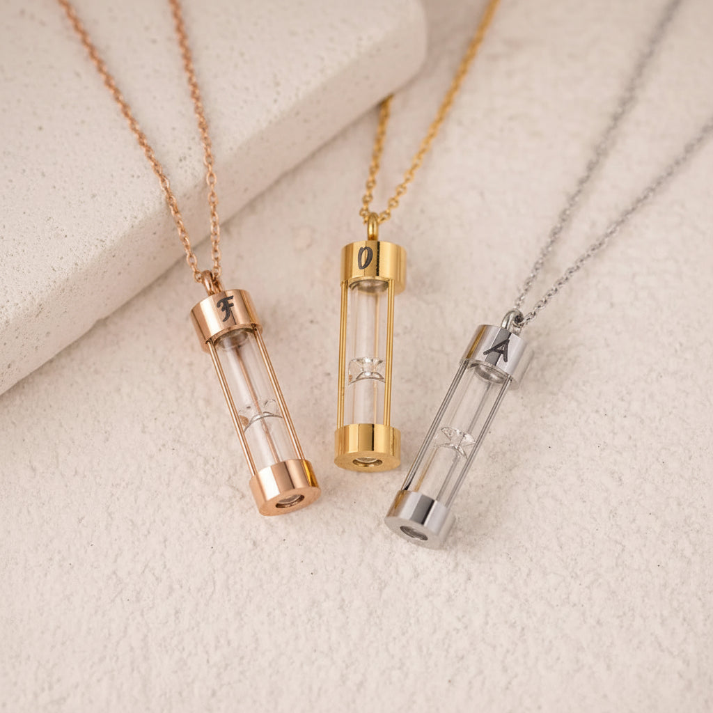 Engraved Initial Hourglass Urn Necklace