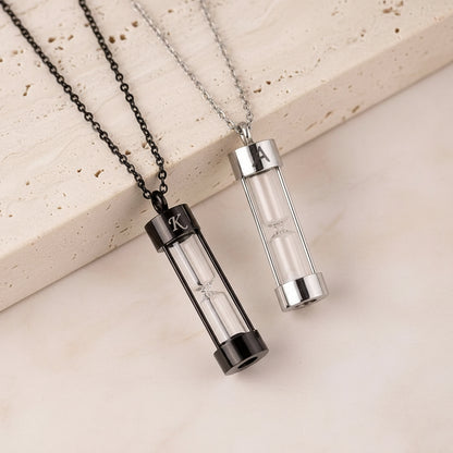 Engraved Initial Hourglass Urn Necklace