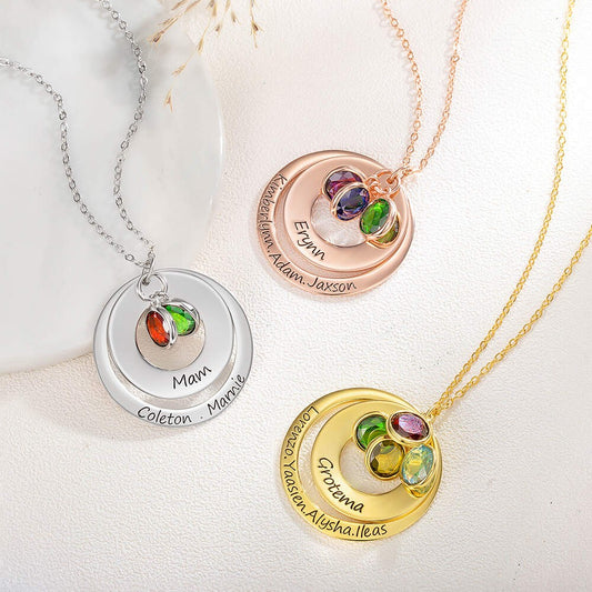 Combined Birthstone Engraved Disc Necklace