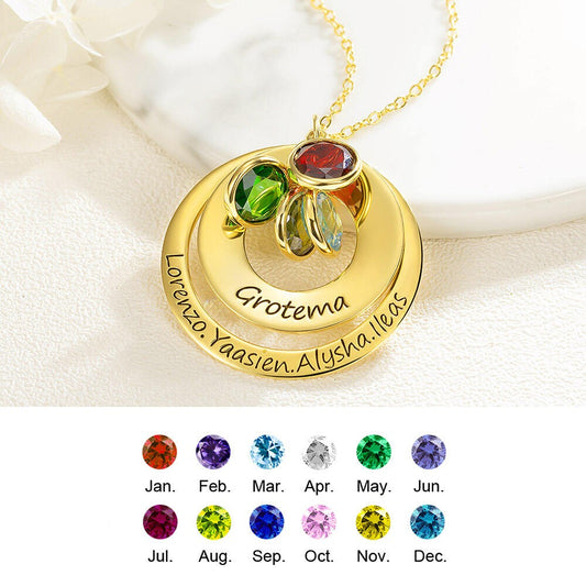 Combined Birthstone Engraved Disc Necklace