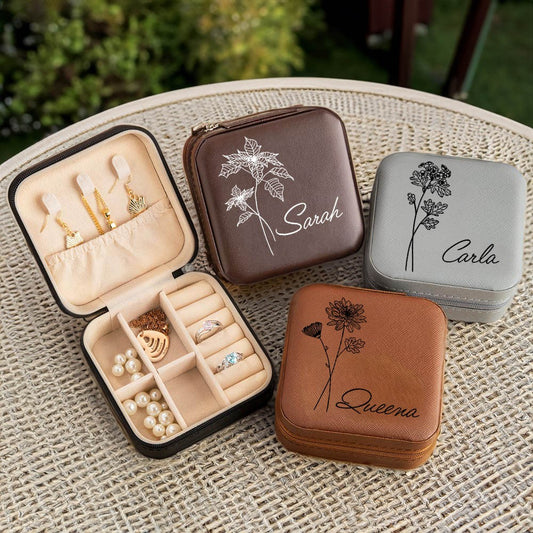 Custom Birth Flower Travel Jewelry Box