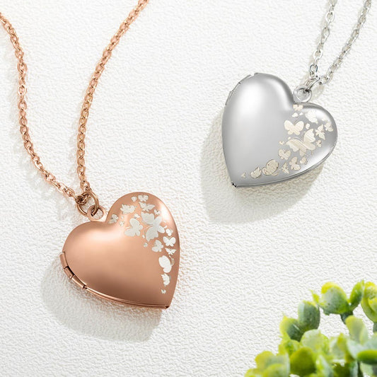 Personalized Butterfly Heart Locket Necklace