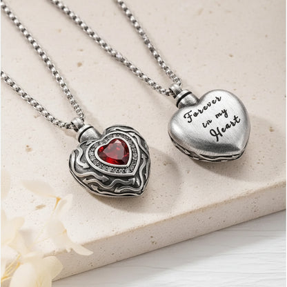 Engraved Vintage Gemstone Heart Urn Necklace