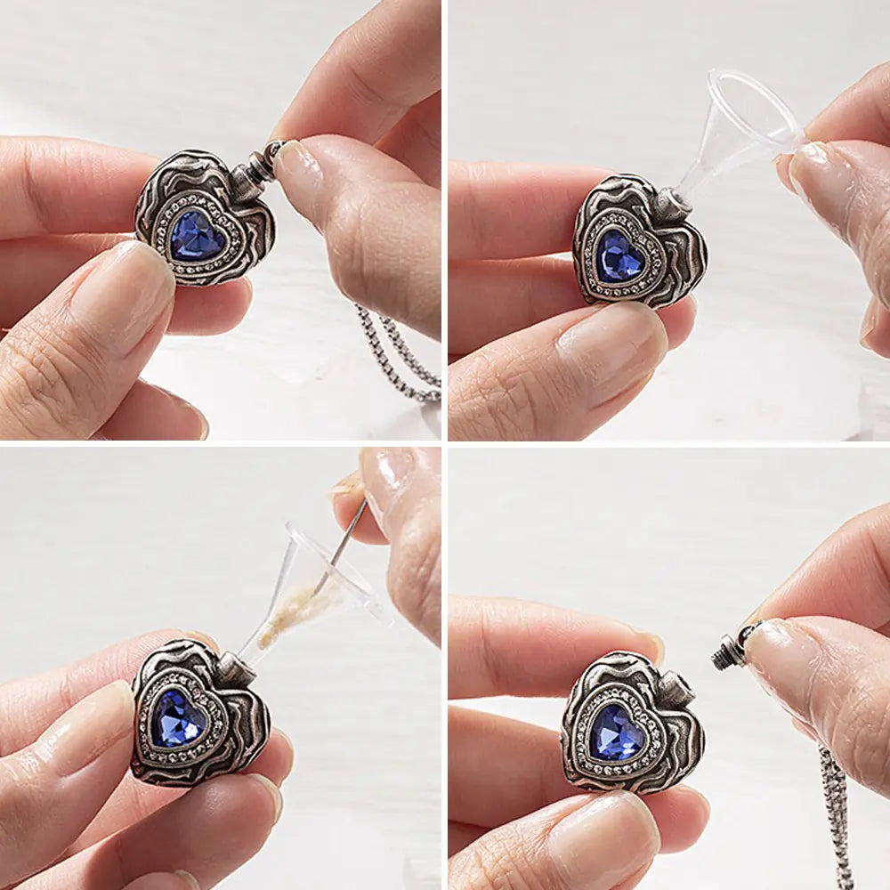 Engraved Vintage Gemstone Heart Urn Necklace