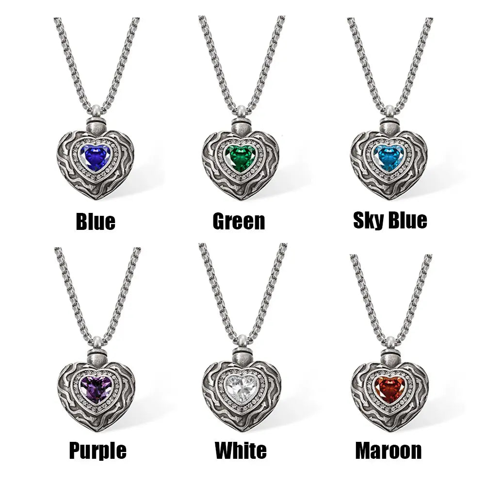 Engraved Vintage Gemstone Heart Urn Necklace