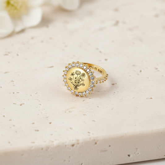 Combined Birth Flowers Sun Ring