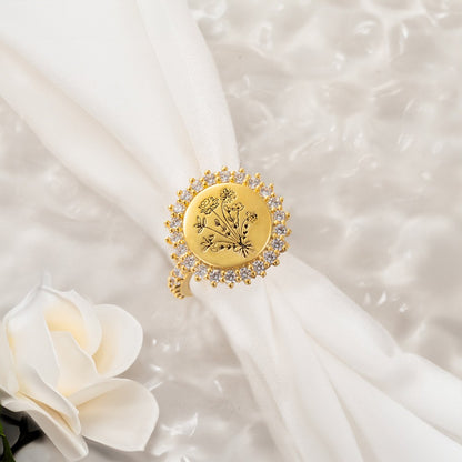 Combined Birth Flowers Sun Ring