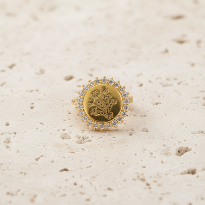 Combined Birth Flowers Sun Ring