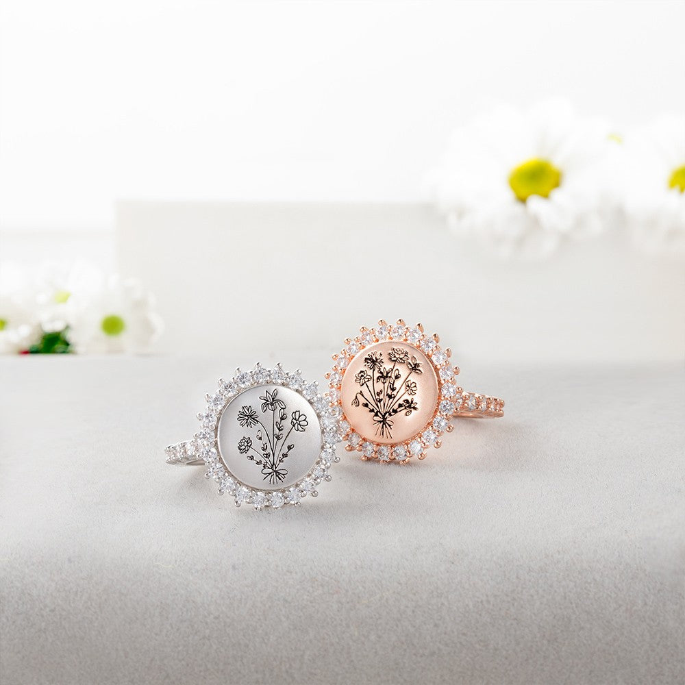 Combined Birth Flowers Sun Ring