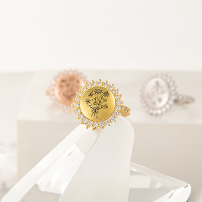 Combined Birth Flowers Sun Ring