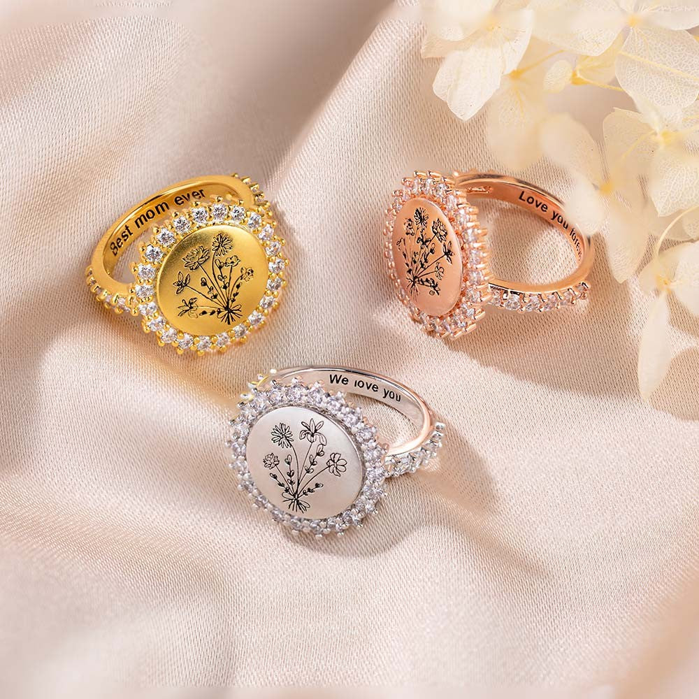 Combined Birth Flowers Sun Ring