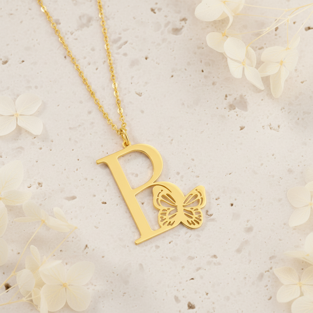 Personalized Butterfly Initial Necklace