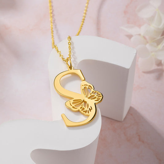 Personalized Butterfly Initial Necklace