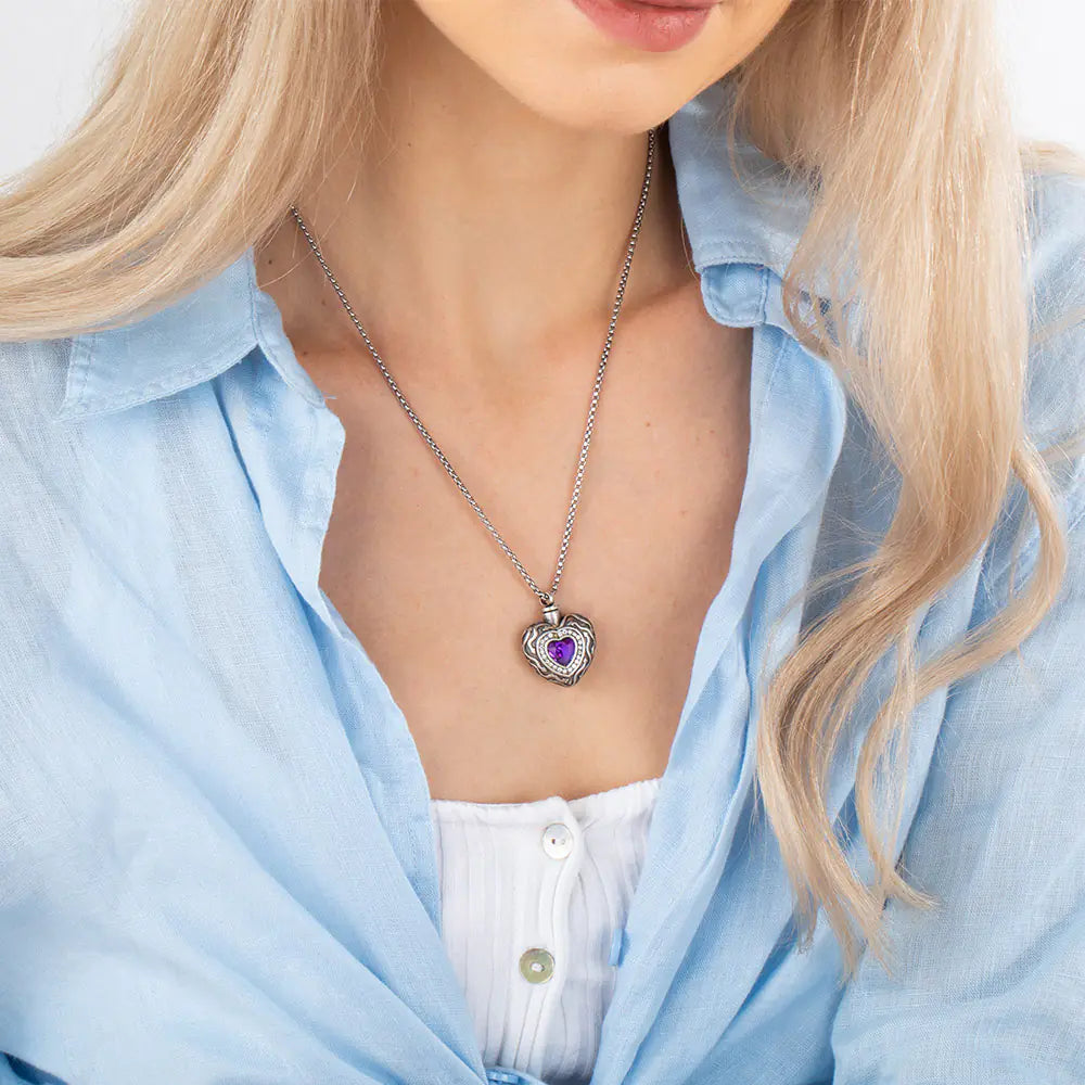 Engraved Vintage Gemstone Heart Urn Necklace