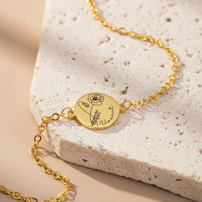 Custom Engraved Birth Flower & Name Bracelet
