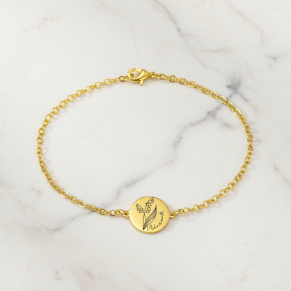 Custom Engraved Birth Flower & Name Bracelet