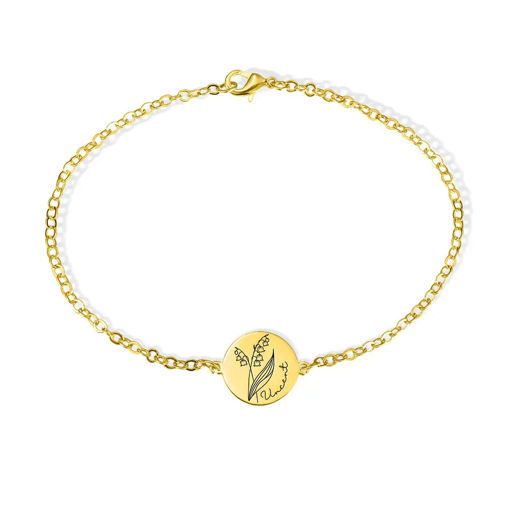 Custom Engraved Birth Flower & Name Bracelet