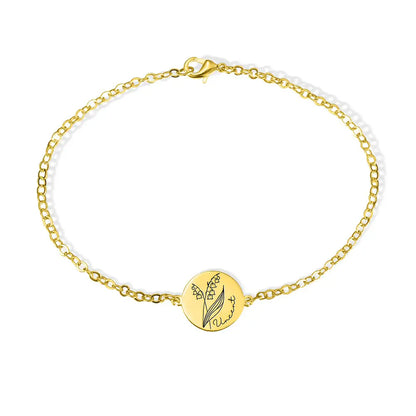 Custom Engraved Birth Flower & Name Bracelet