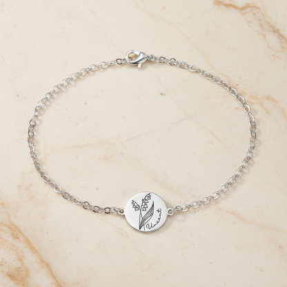 Custom Engraved Birth Flower & Name Bracelet