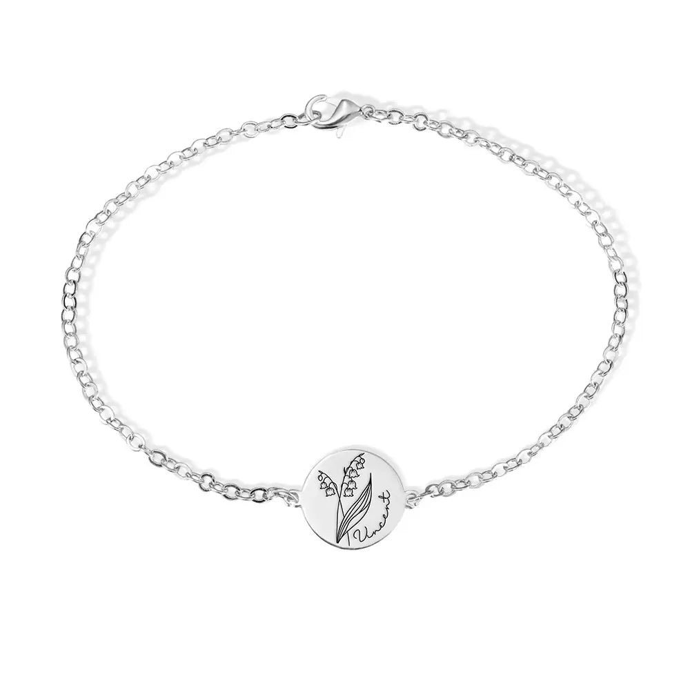 Custom Engraved Birth Flower & Name Bracelet