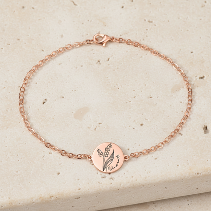 Custom Engraved Birth Flower & Name Bracelet