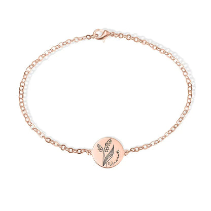 Custom Engraved Birth Flower & Name Bracelet
