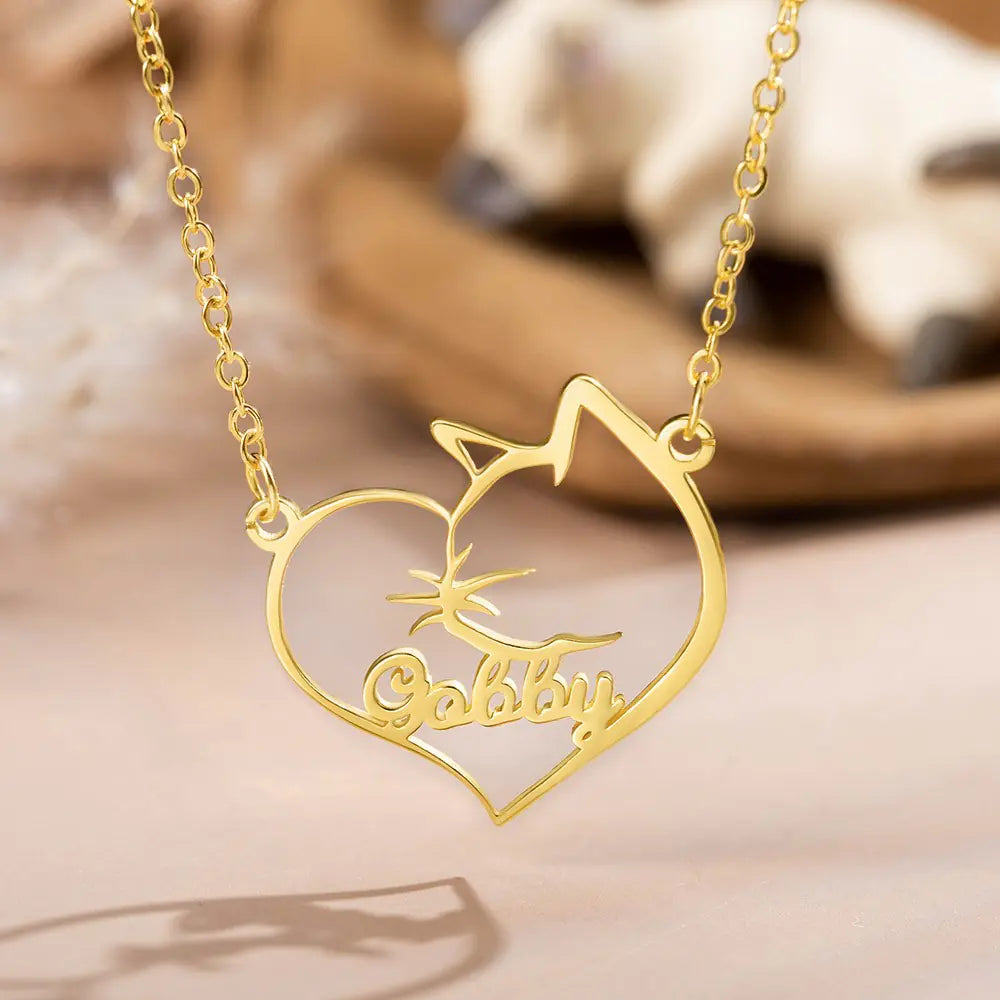 Custom Pet Heart Name Necklace