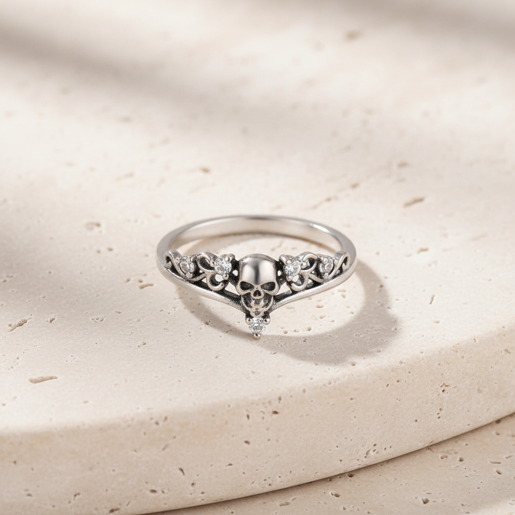 Custom Birthstone Skull Ring