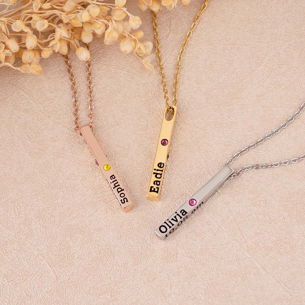 Engraved Birthstone Bar Necklace