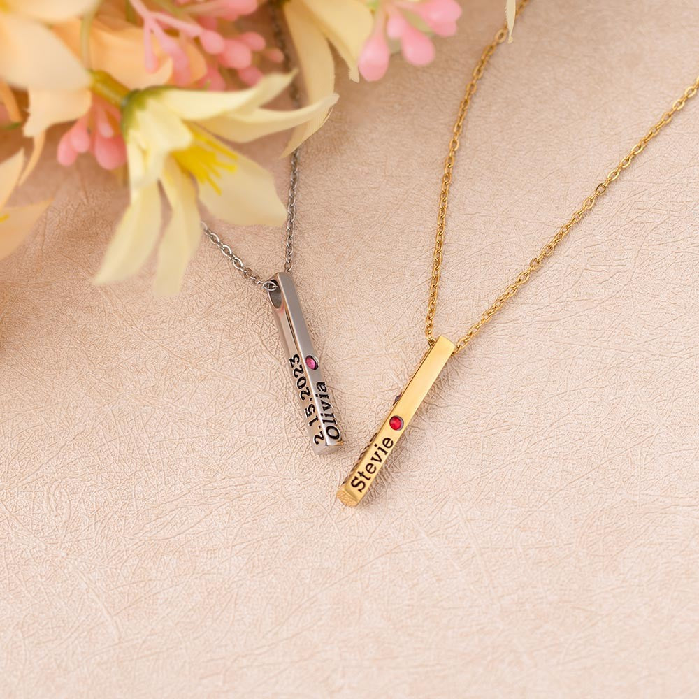 Engraved Birthstone Bar Necklace